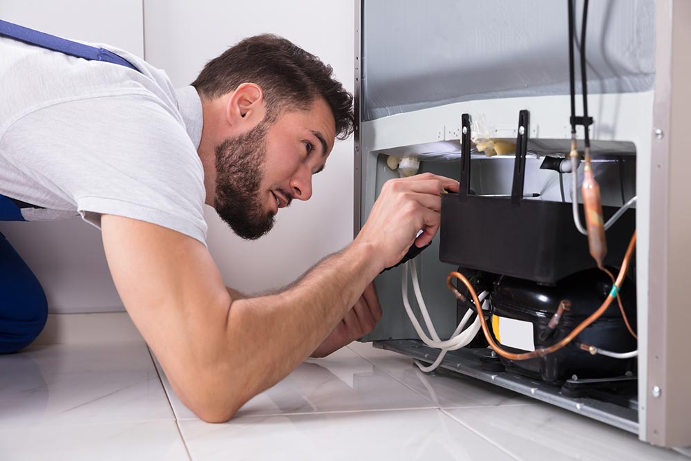 Technician Repairing Refridgerator Technician Repairing Refridgerator